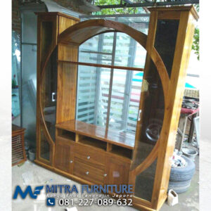 jual bufet lemari tv jati minimalis bundar