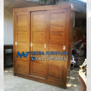 Pusat Jual Lemari Pakaian Jati 3 Pintu Model Sliding Minimalis Jepara