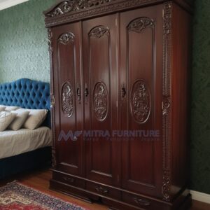 Lemari Pakaian Jati Mahkota Klasik 3 Pintu