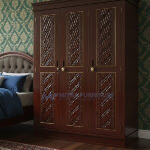 Lemari Pakaian Kawung Modern 3 Pintu Ukir