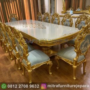 Meja Makan Mewah 10 Kursi Desain Eropa Klasik