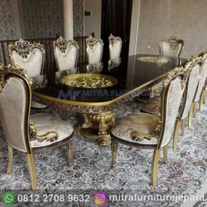 Meja Makan Mewah Kayu Jati Jepara Ukiran Klasik Elegan