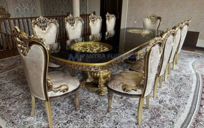 Meja Makan Mewah Kayu Jati Jepara Ukiran Klasik Elegan