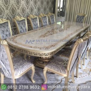 Meja Makan Mewah Marmer Asli Dengan Kursi Velvet Premium