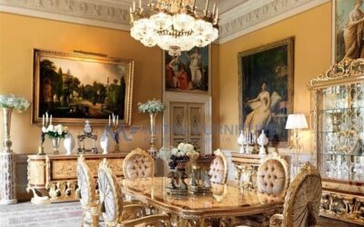 Meja Makan Mewah Retro Vintage Finishing Glossy Gold