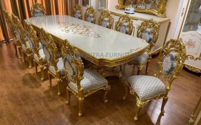 Meja Makan Mewah Ukir Jepara Gold