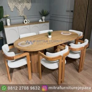 Meja Makan Minimalis Modern 6 Kursi Kombinasi Kayu