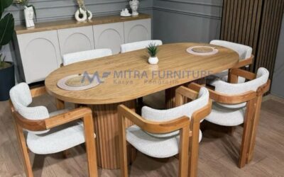 Meja Makan Minimalis Modern 6 Kursi Kombinasi Kayu