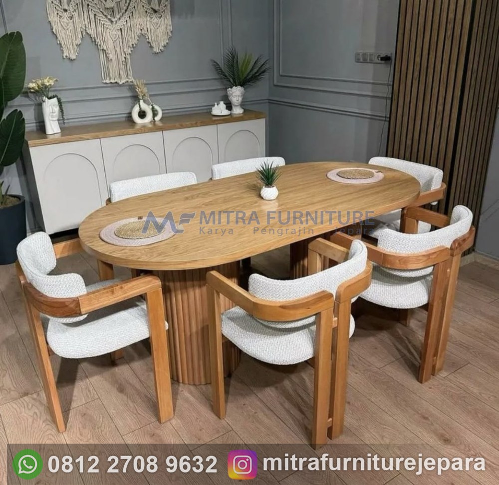 Meja Makan Minimalis Modern 6 Kursi Kombinasi Kayu